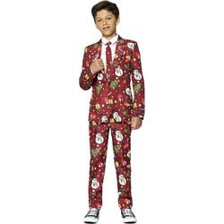 Kerst & Oud & Nieuw Kostuum | Rood Fonkelend Kerstmis Symbolen | Jongen | Maat 134-140 | Kerst | Verkleedkleding